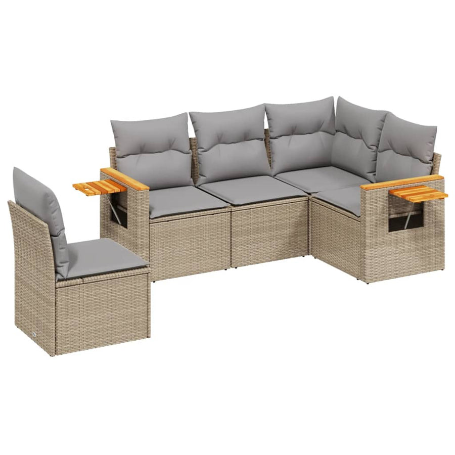 5-Delige Loungeset Met Kussens Poly Rattan Beige
