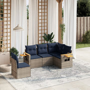 Loungeset 5-delig poly rattan grijs met kussens