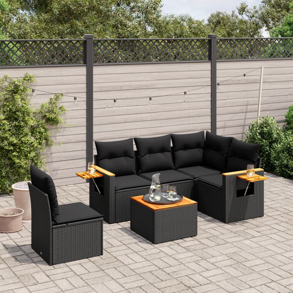 6-Delige Loungeset Met Kussens Poly Rattan Zwart