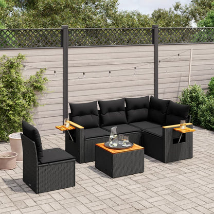 6-Delige Loungeset Met Kussens Poly Rattan Zwart
