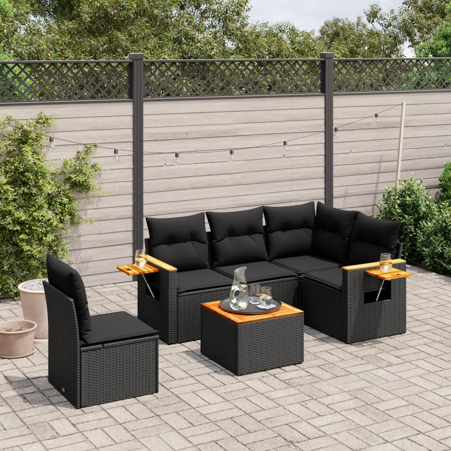 6-Delige Loungeset Met Kussens Poly Rattan Zwart