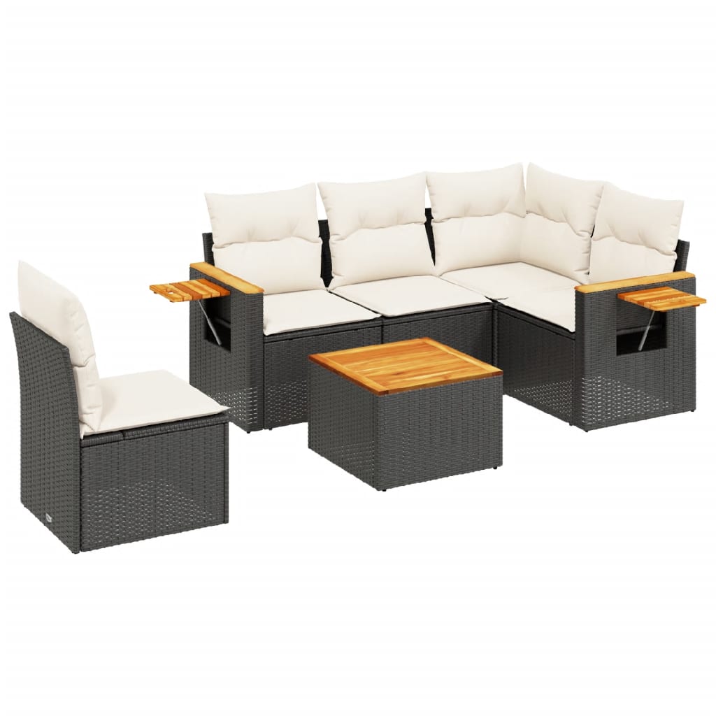 6-Delige Loungeset Met Kussens Poly Rattan Zwart