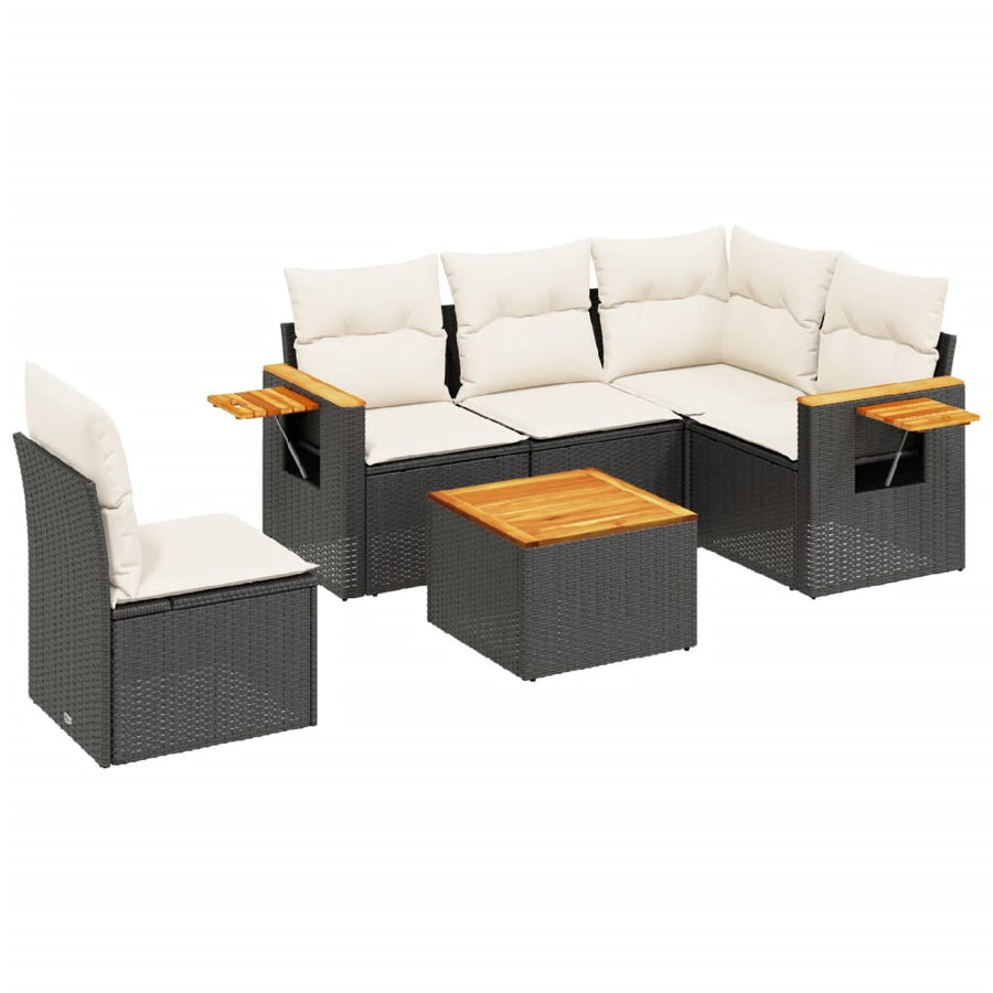 6-Delige Loungeset Met Kussens Poly Rattan Zwart