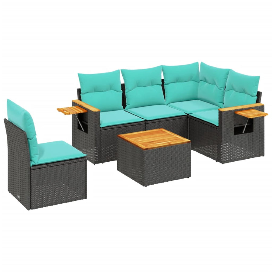 6-Delige Loungeset Met Kussens Poly Rattan 1 Zwart