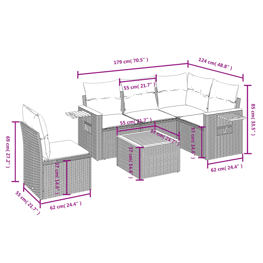 6-Delige Loungeset Met Kussens Poly Rattan 1 Zwart