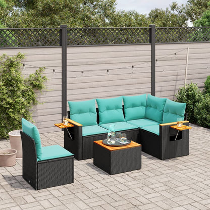 6-Delige Loungeset Met Kussens Poly Rattan 1 Zwart