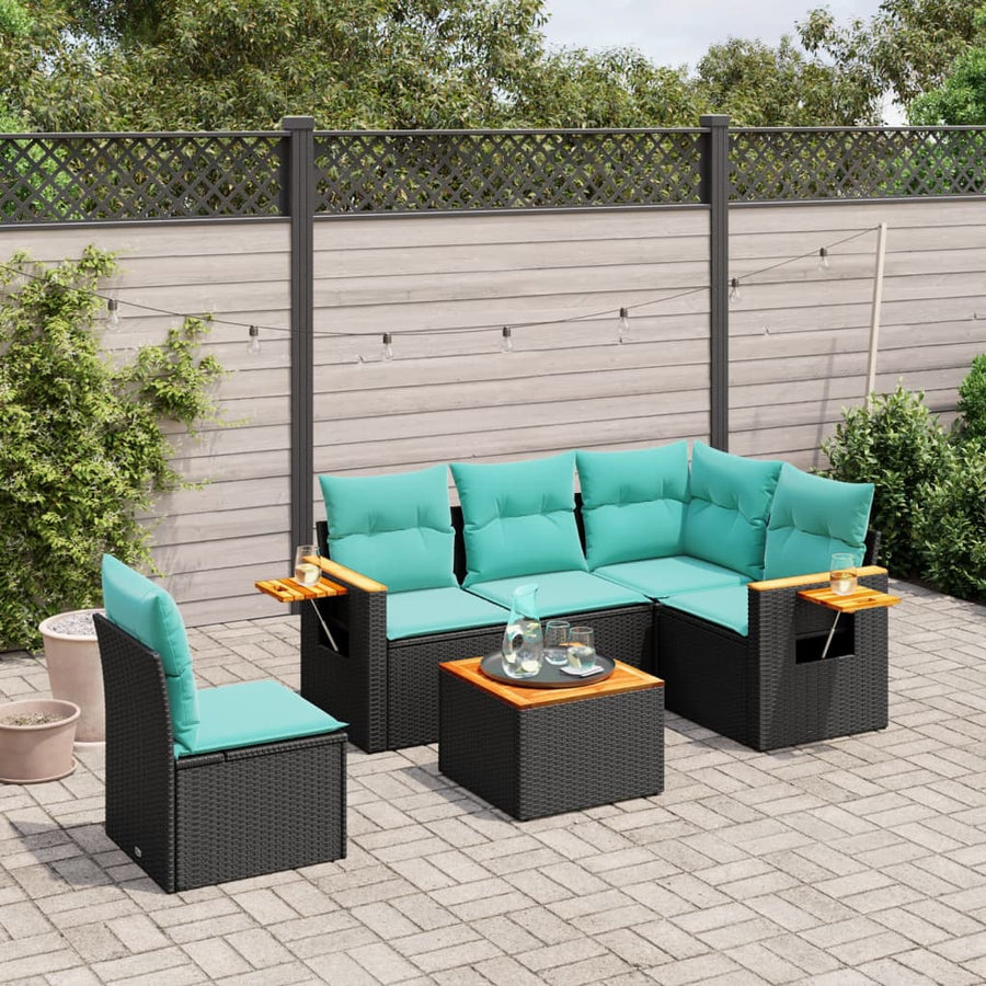 6-Delige Loungeset Met Kussens Poly Rattan 1 Zwart