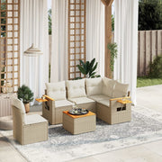 Loungeset 6-delig poly rattan beige acaciahout