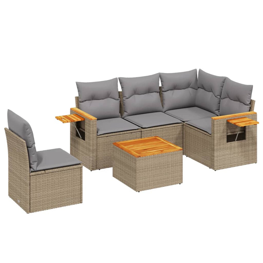 6-Delige Loungeset Met Kussens Poly Rattan Beige