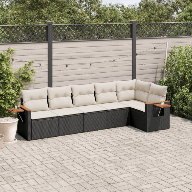 6-Delige Loungeset Met Kussens Poly Rattan Zwart