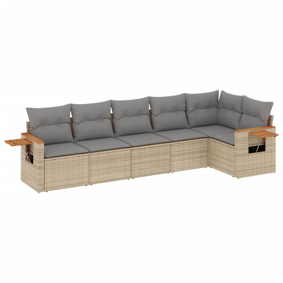 6-Delige Loungeset Met Kussens Poly Rattan Beige