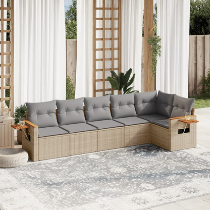 6-Delige Loungeset Met Kussens Poly Rattan Beige