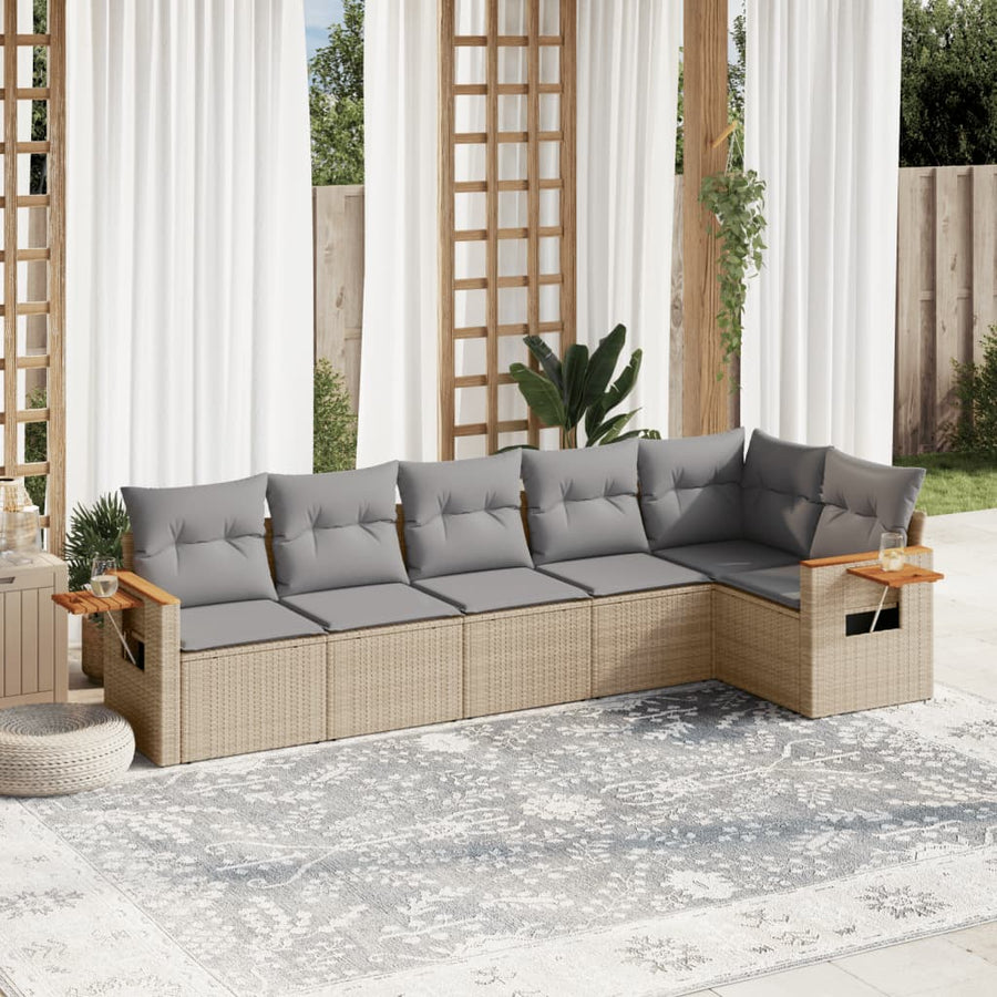 6-Delige Loungeset Met Kussens Poly Rattan Beige
