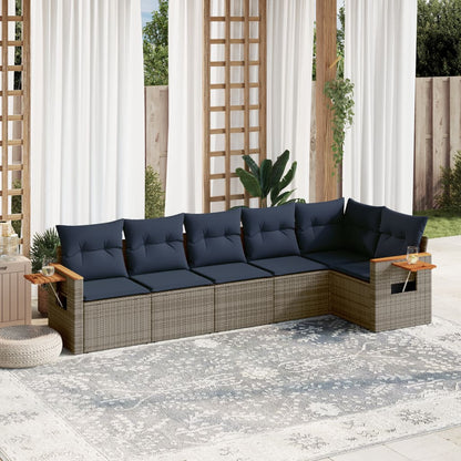 6-delige Loungeset met kussens poly rattan grijs