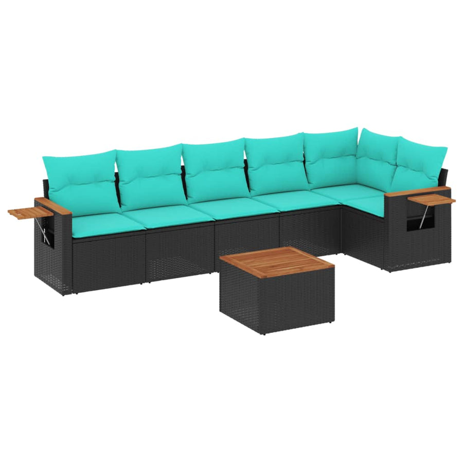 7-Delige Loungeset Met Kussens Poly Rattan 1 Zwart
