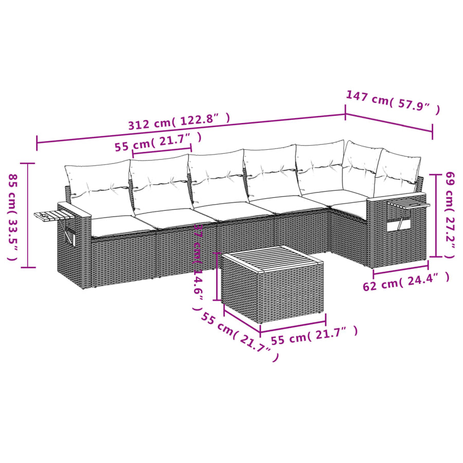 7-Delige Loungeset Met Kussens Poly Rattan 1 Zwart