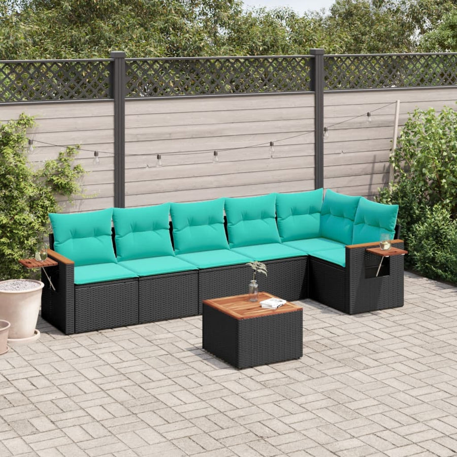 7-Delige Loungeset Met Kussens Poly Rattan 1 Zwart