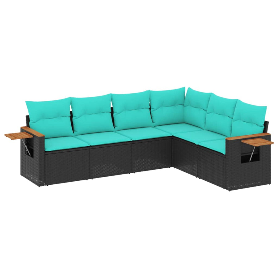 6-Delige Loungeset Met Kussens Poly Rattan 1 Zwart