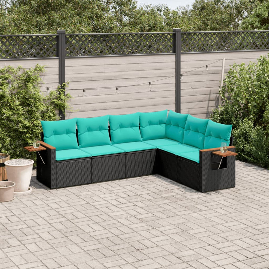 6-Delige Loungeset Met Kussens Poly Rattan 1 Zwart