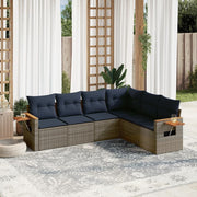 6-piece Lounge Set with Cushions Poly Rattan Grey