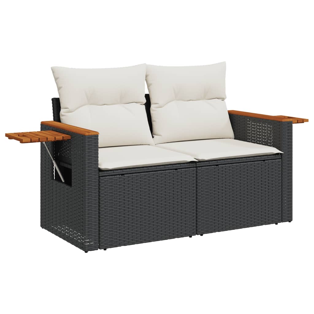 7-Delige Loungeset Met Kussens Poly Rattan Zwart