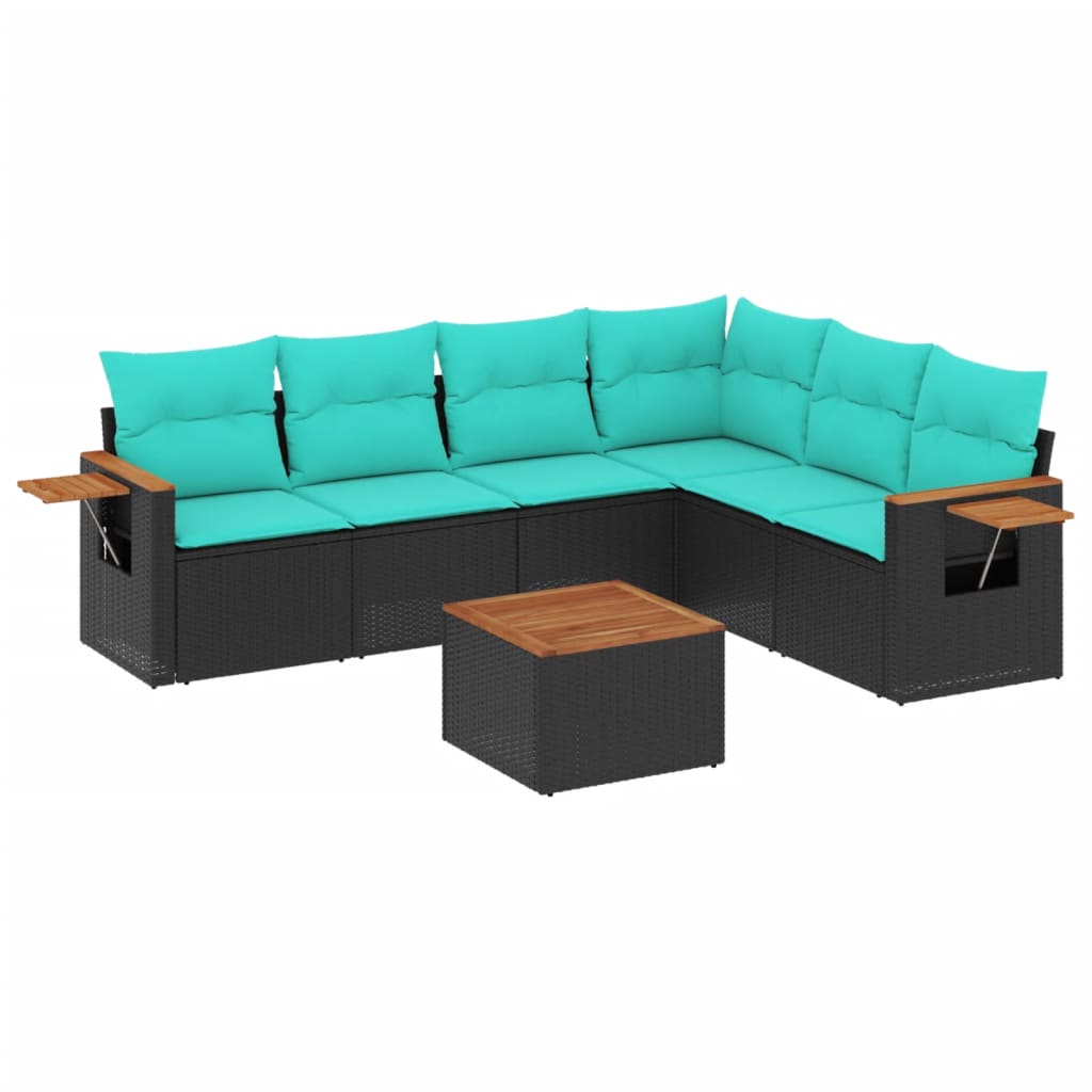 7-Delige Loungeset Met Kussens Poly Rattan 1 Zwart