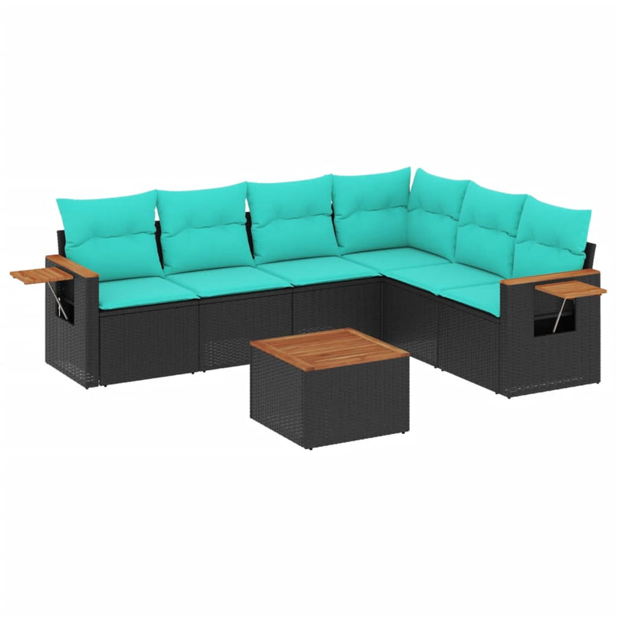 7-Delige Loungeset Met Kussens Poly Rattan 1 Zwart