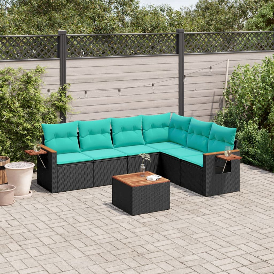 7-Delige Loungeset Met Kussens Poly Rattan 1 Zwart