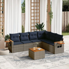7-delige Loungeset met kussens poly rattan grijs