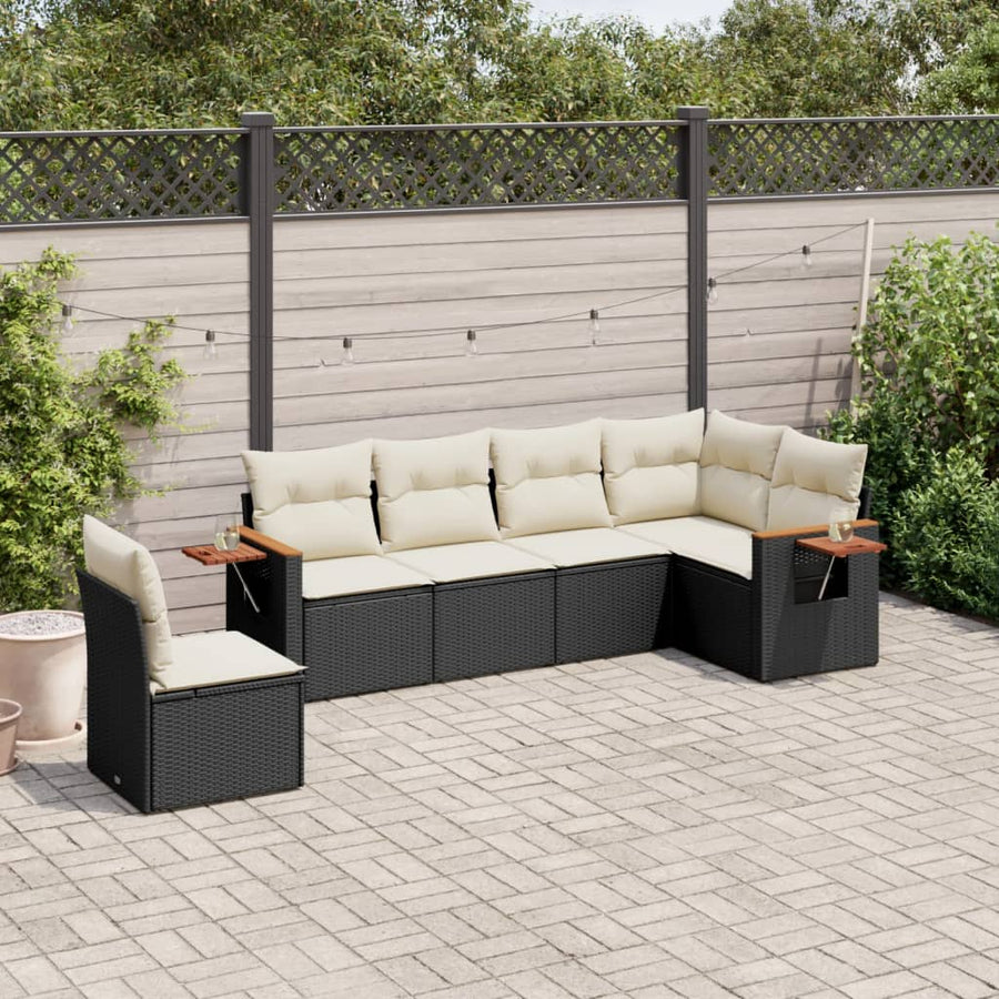6-Delige Loungeset Met Kussens Poly Rattan Zwart
