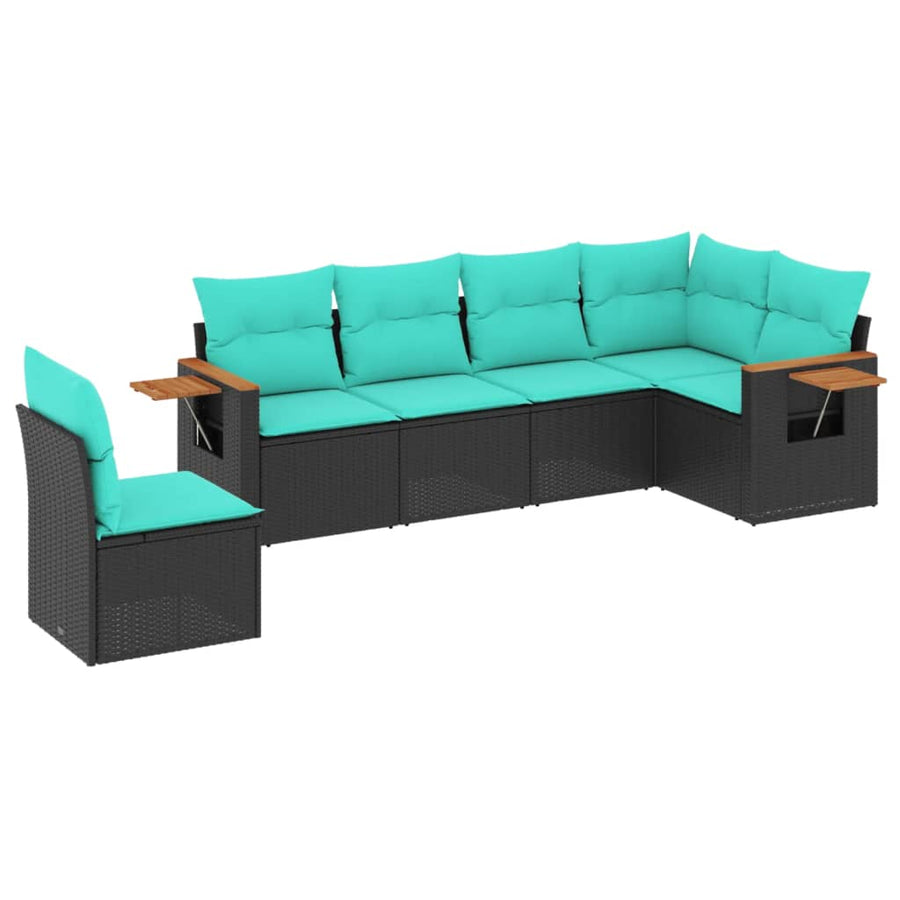 6-Delige Loungeset Met Kussens Poly Rattan 1 Zwart