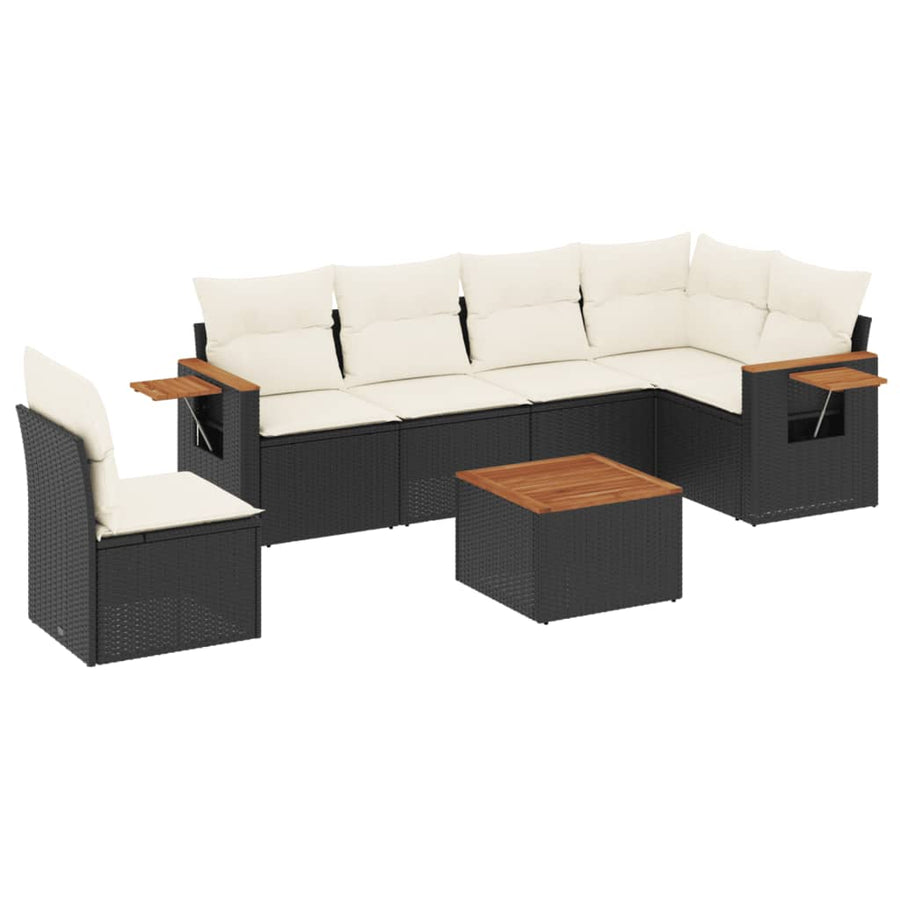 7-Delige Loungeset Met Kussens Poly Rattan Zwart