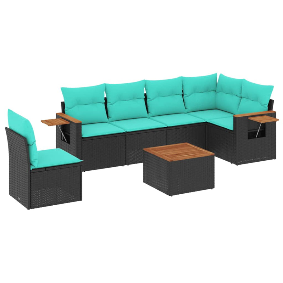 7-Delige Loungeset Met Kussens Poly Rattan 1 Zwart