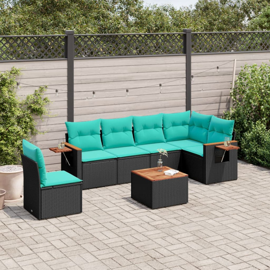7-Delige Loungeset Met Kussens Poly Rattan 1 Zwart