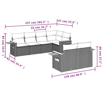7-Delige Loungeset Met Kussens Poly Rattan Zwart
