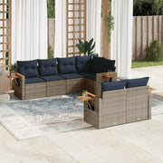 7-piece Lounge Set with Cushions poly rattan grey