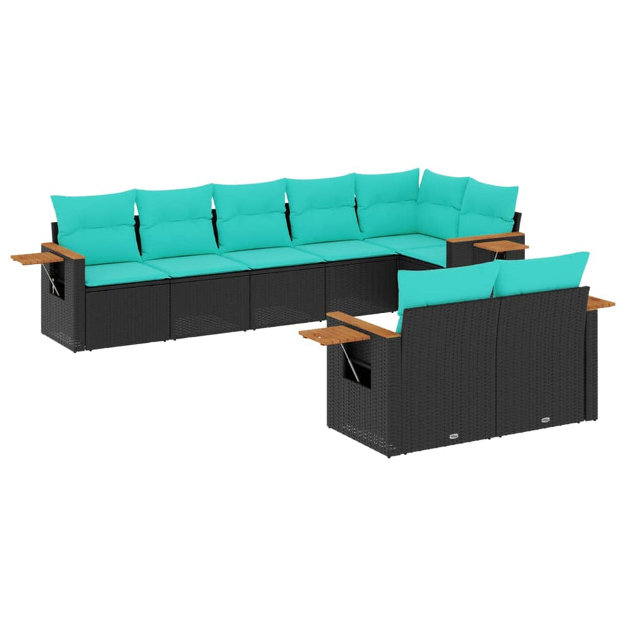8-Delige Loungeset Met Kussens Poly Rattan 1 Zwart