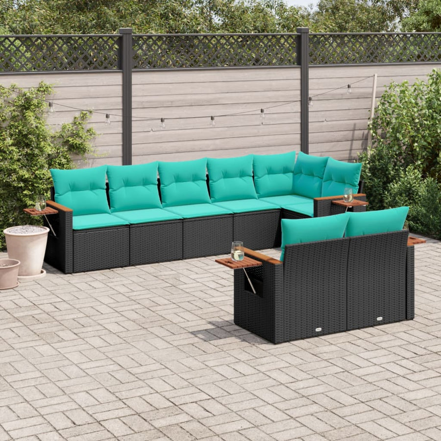 8-Delige Loungeset Met Kussens Poly Rattan 1 Zwart