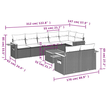 9-Delige Loungeset Met Kussens Poly Rattan Zwart