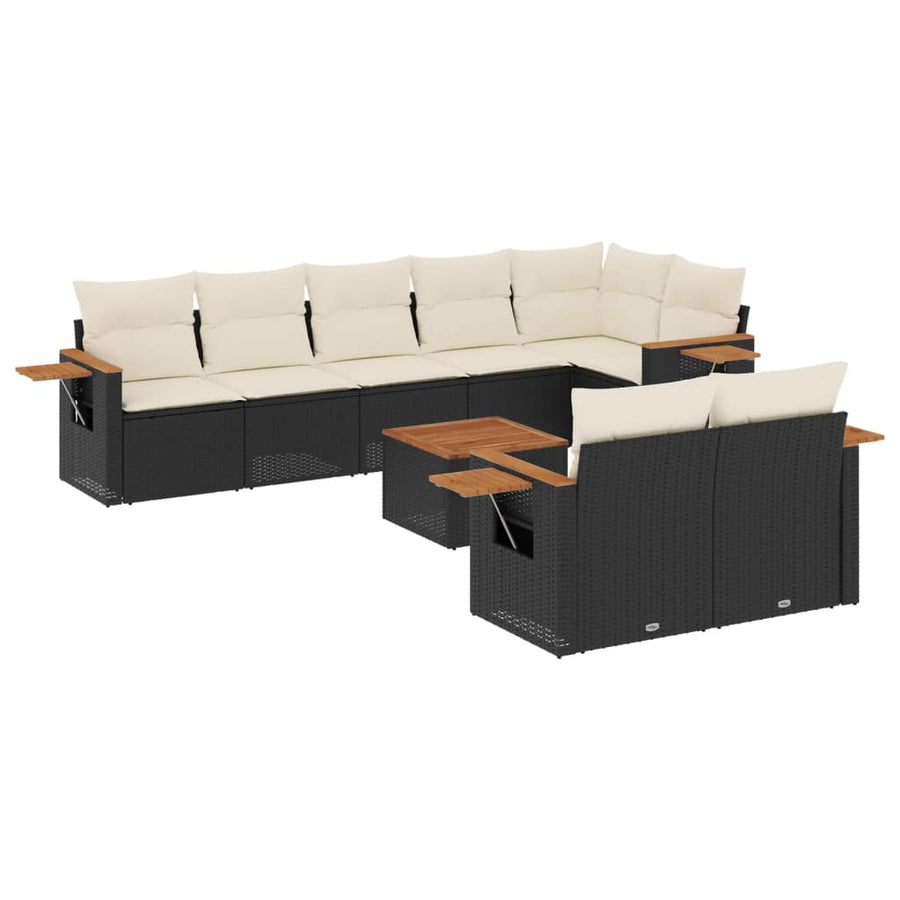 9-Delige Loungeset Met Kussens Poly Rattan Zwart