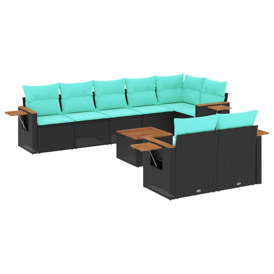 9-Delige Loungeset Met Kussens Poly Rattan 1 Zwart