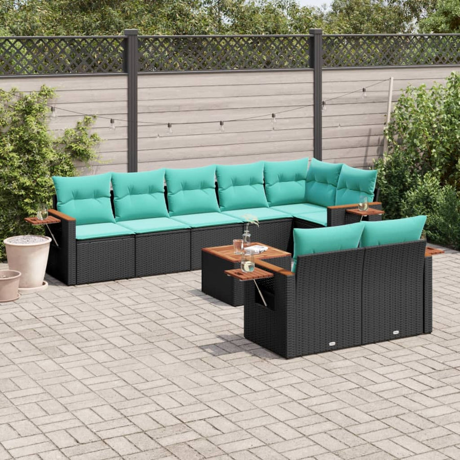 9-Delige Loungeset Met Kussens Poly Rattan 1 Zwart