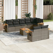 Loungeset 9-delig poly rattan grijs