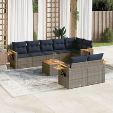 9-delige Loungeset met kussens poly rattan grijs
