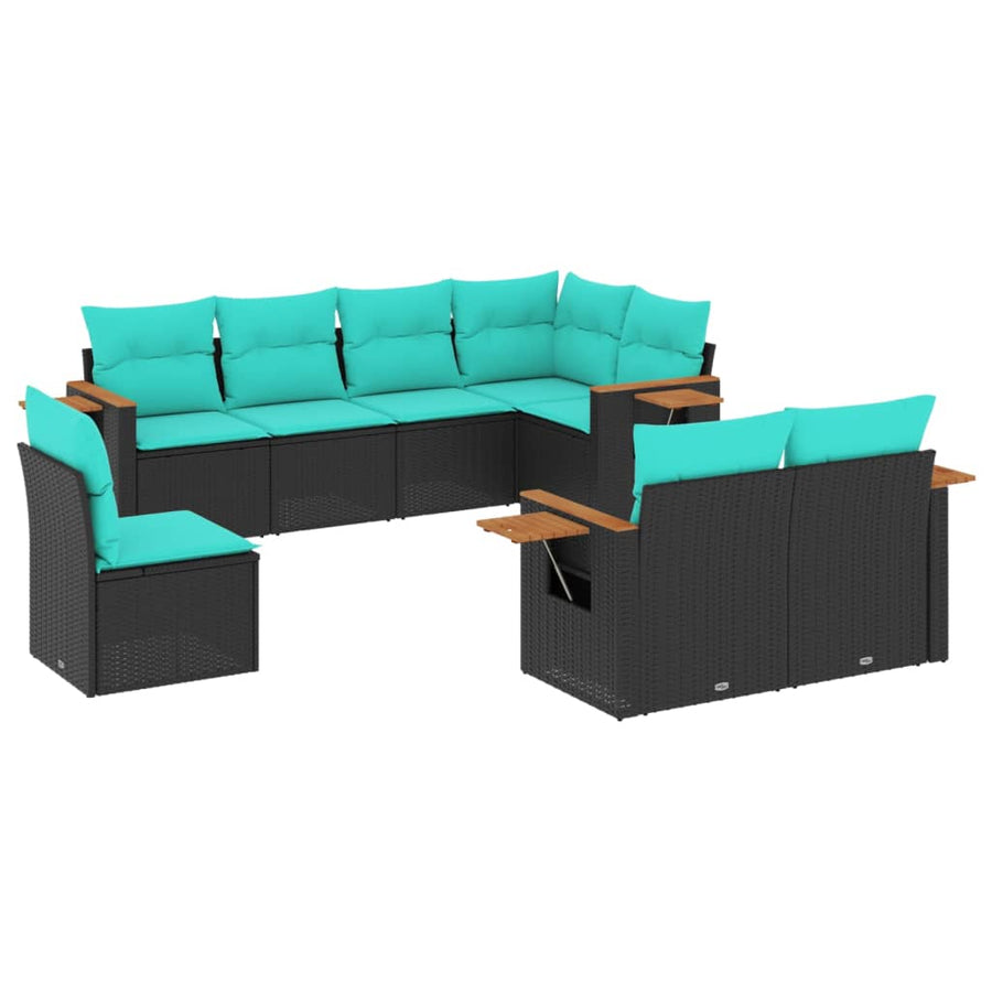 8-Delige Loungeset Met Kussens Poly Rattan 1 Zwart