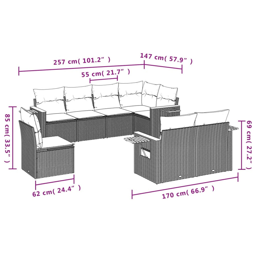 8-Delige Loungeset Met Kussens Poly Rattan 1 Zwart