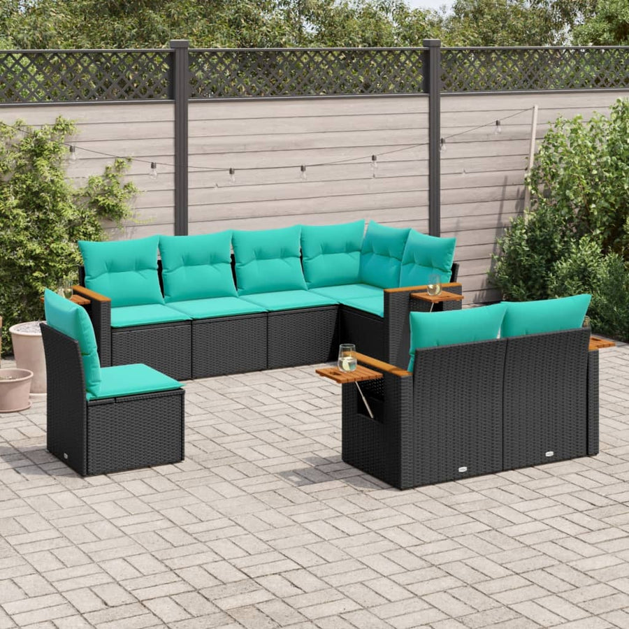 8-Delige Loungeset Met Kussens Poly Rattan 1 Zwart
