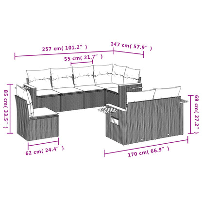 8-Delige Loungeset Met Kussens Poly Rattan Grijs