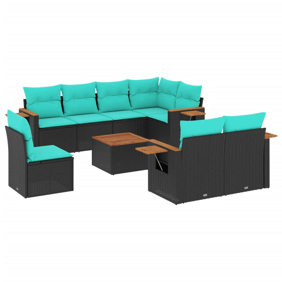 9-Delige Loungeset Met Kussens Poly Rattan 1 Zwart