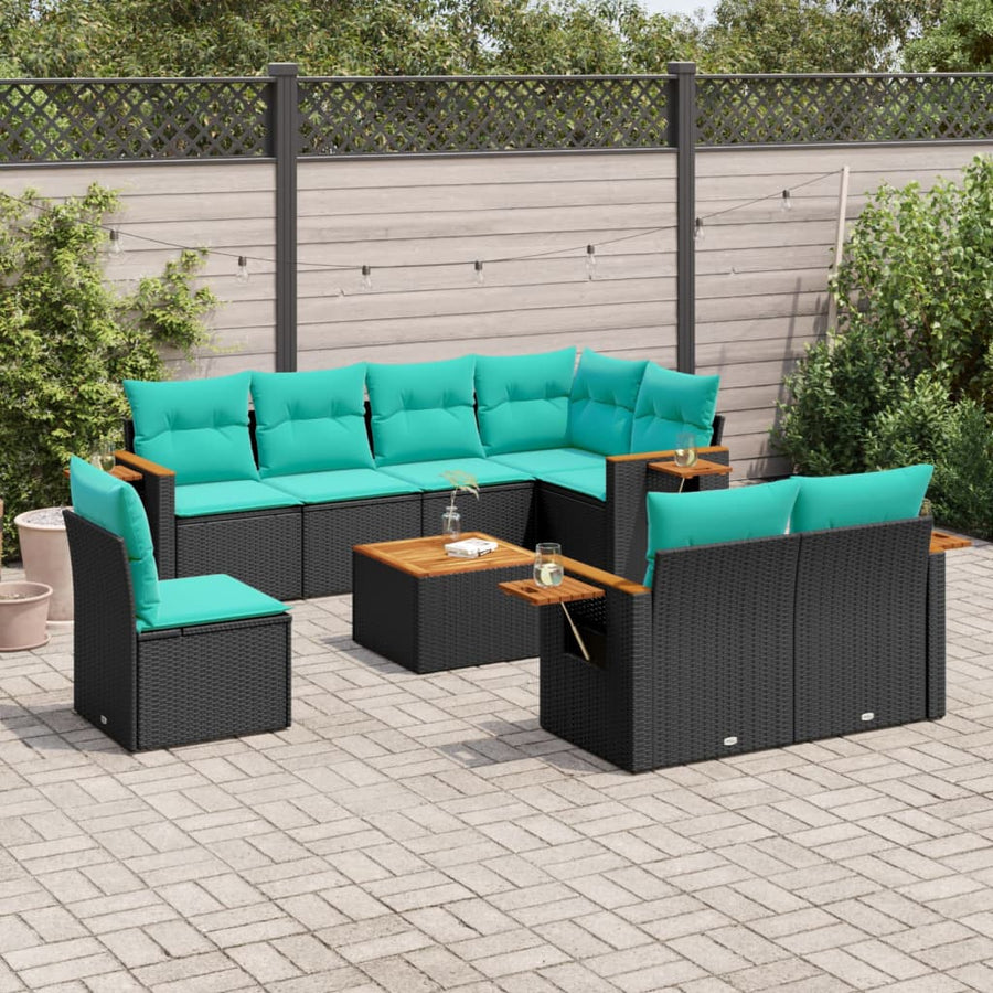 9-Delige Loungeset Met Kussens Poly Rattan 1 Zwart